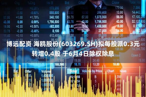 博远配资 海鸥股份(603269.SH)拟每股派0.3元转增0.4股 于6月4日除权除息